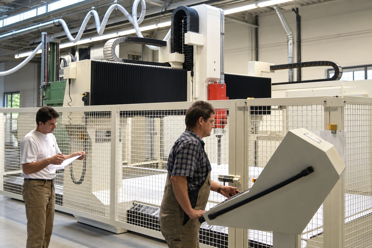 CNC-Portalfräsmaschine mit Styroporblock in der Werkhalle